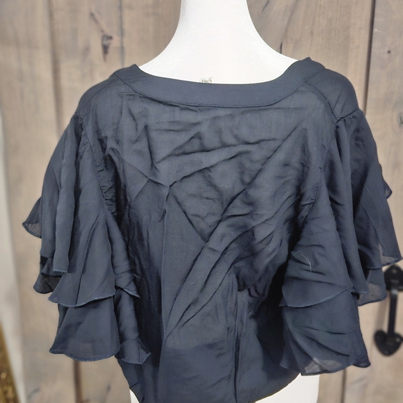 FREE PEOPLE Call Me Later Ruffle Tie Front Boho Rayon Blouse Top.Black. Size SM - Picture 7 of 16